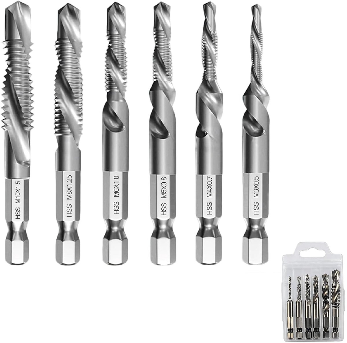 Tap set 6-delig M3 M4 M5 M6 M8 M10 - HSS 6542 staal - combinatie boor- en tapset - ideaal voor precisie schroefdraad - ShopVlot