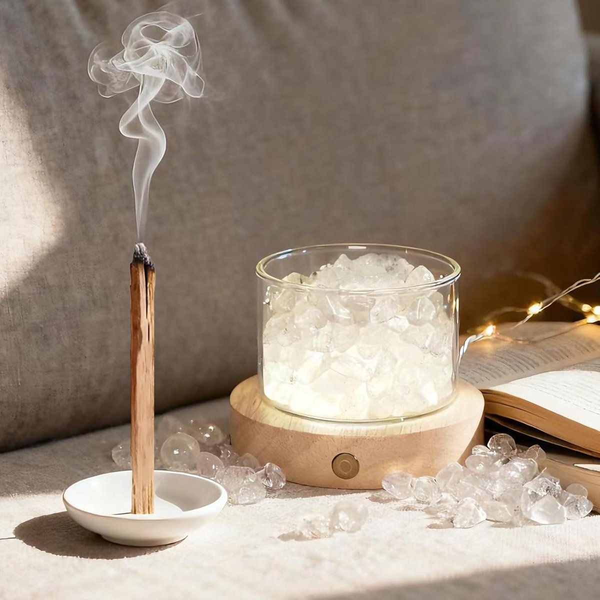Healing Stone Crystal Lamp - Helende Kristallen met Palo Santo - Duidelijke Kwarts voor Energiezuivering - ShopVlot