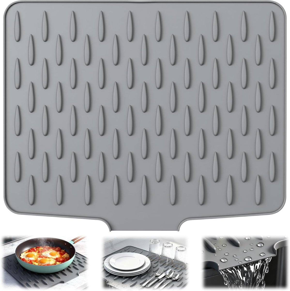 Silicone droogmat 15,7 x 12,6 inch - grijs - hittebestendig - voorkomt slippen tijdens drogen - ShopVlot