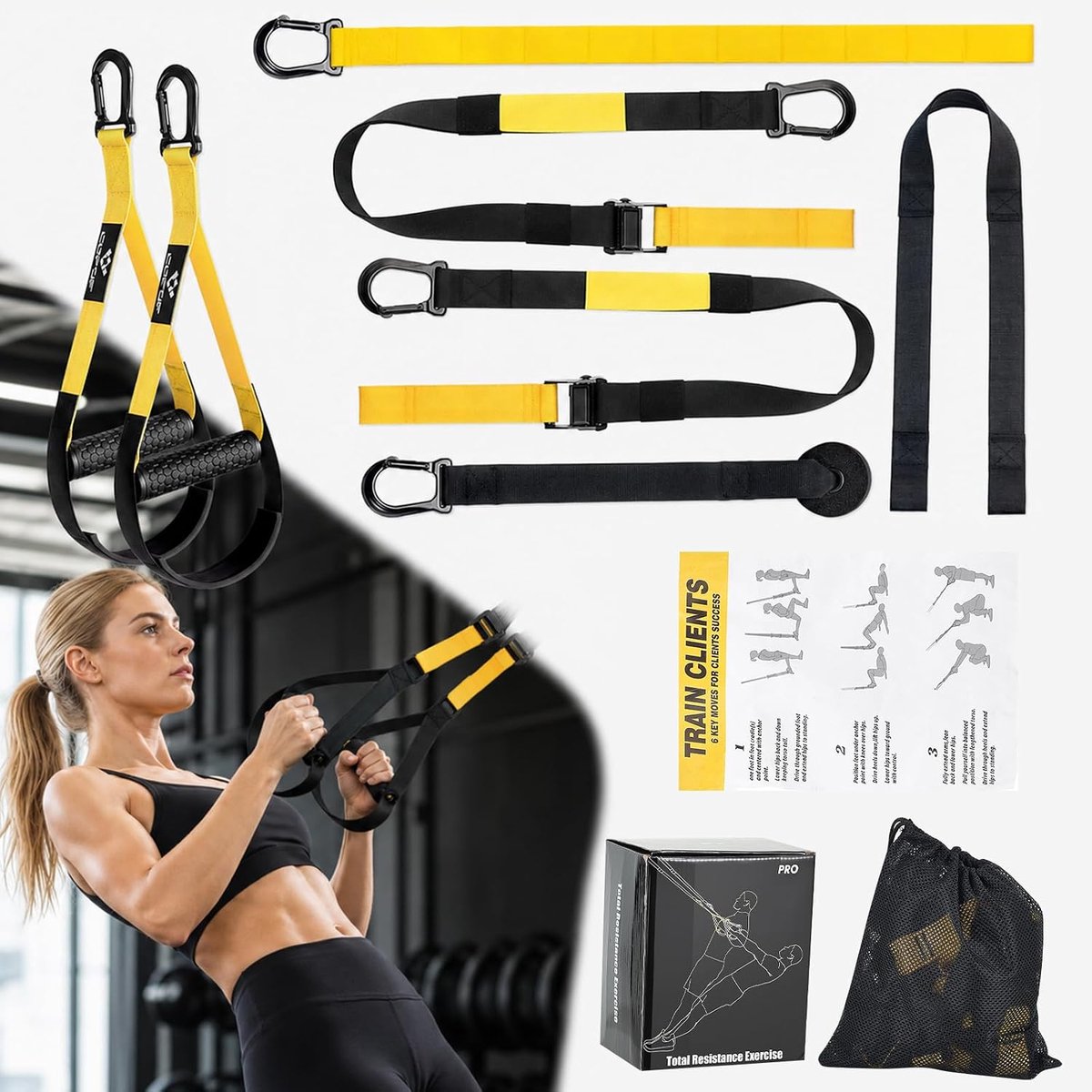 Multifunctionele lustrainer - verstelbare bandjes - zwart en geel - volledige lichaamstraining - ShopVlot
