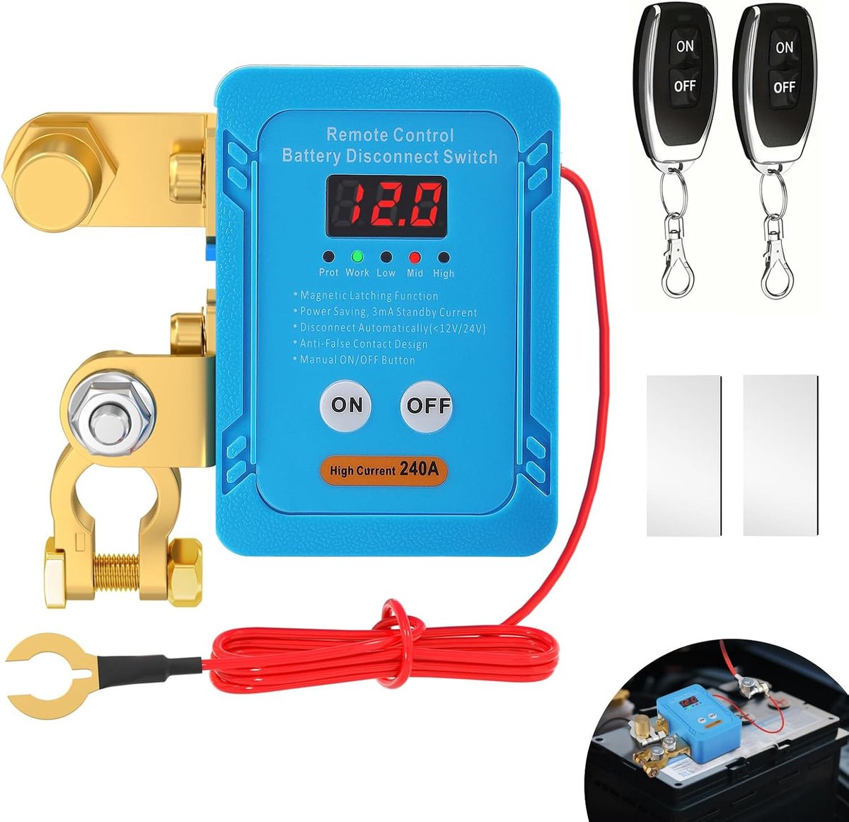 Batterijontkoppelingsschakelaar 12V - Draadloze afstandsbediening - LED spanningsweergave - Automatische uitschakeling - ShopVlot