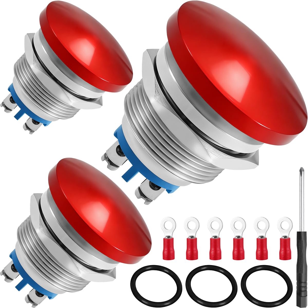 Drukknop schakelaar 16 mm - met paddestoelkop - waterdicht IP65 - ideaal voor auto - ShopVlot