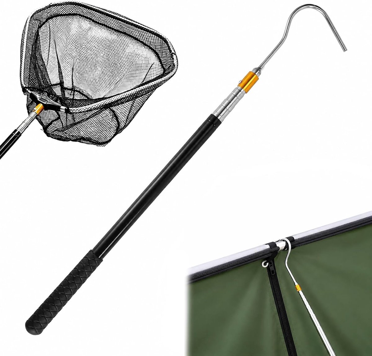 Telescopische Stok 41-150cm - RVS Bootshaken Set - Opvouwbaar Net en Haken - Ideaal voor Zonnescherm - ShopVlot