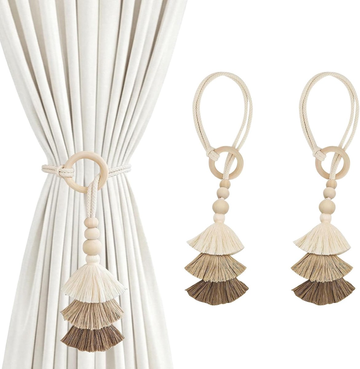 Gordijnhouders met pompons - handgemaakt - bohemian stijl - perfect voor woondecoratie - ShopVlot