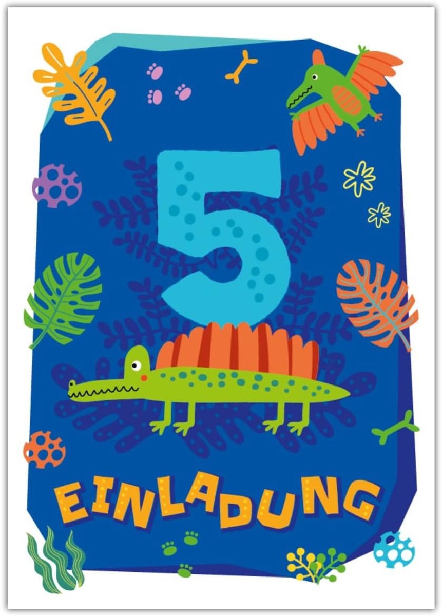 uitnodigingskaarten 5e verjaardag - dinosaurussen - 12 stuks - perfect voor jongensfeest - ShopVlot
