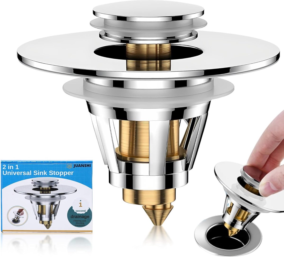 Badkamer wastafelstopper 2-in-1 - Pop-up afvoerfilter - Geschikt voor 26mm-46mm afvoeropeningen - ShopVlot