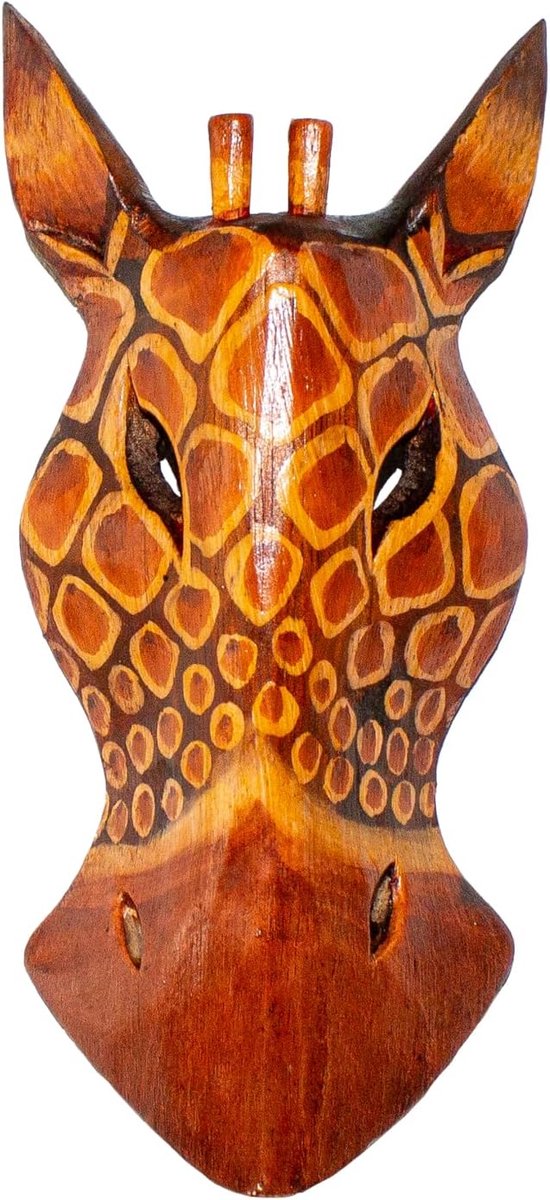 Masker Giraffe 20 cm - Houten masker van Bali - Handgemaakt - Unieke dierendecoratie - ShopVlot