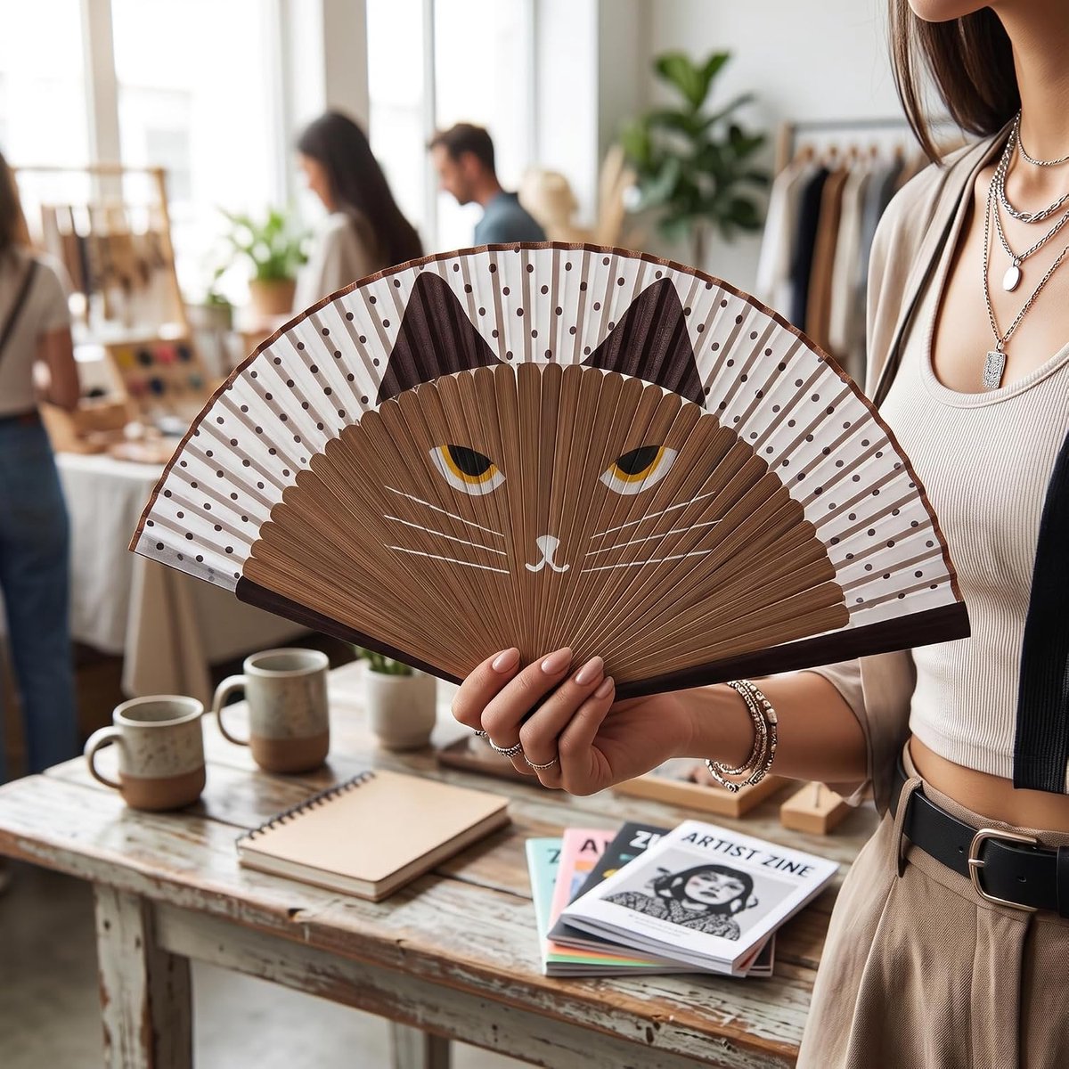 Vouwfan Kattenpatroon - Bamboe Handheld - Japanse Stijl - Ideaal voor Decoratie en Dans - ShopVlot
