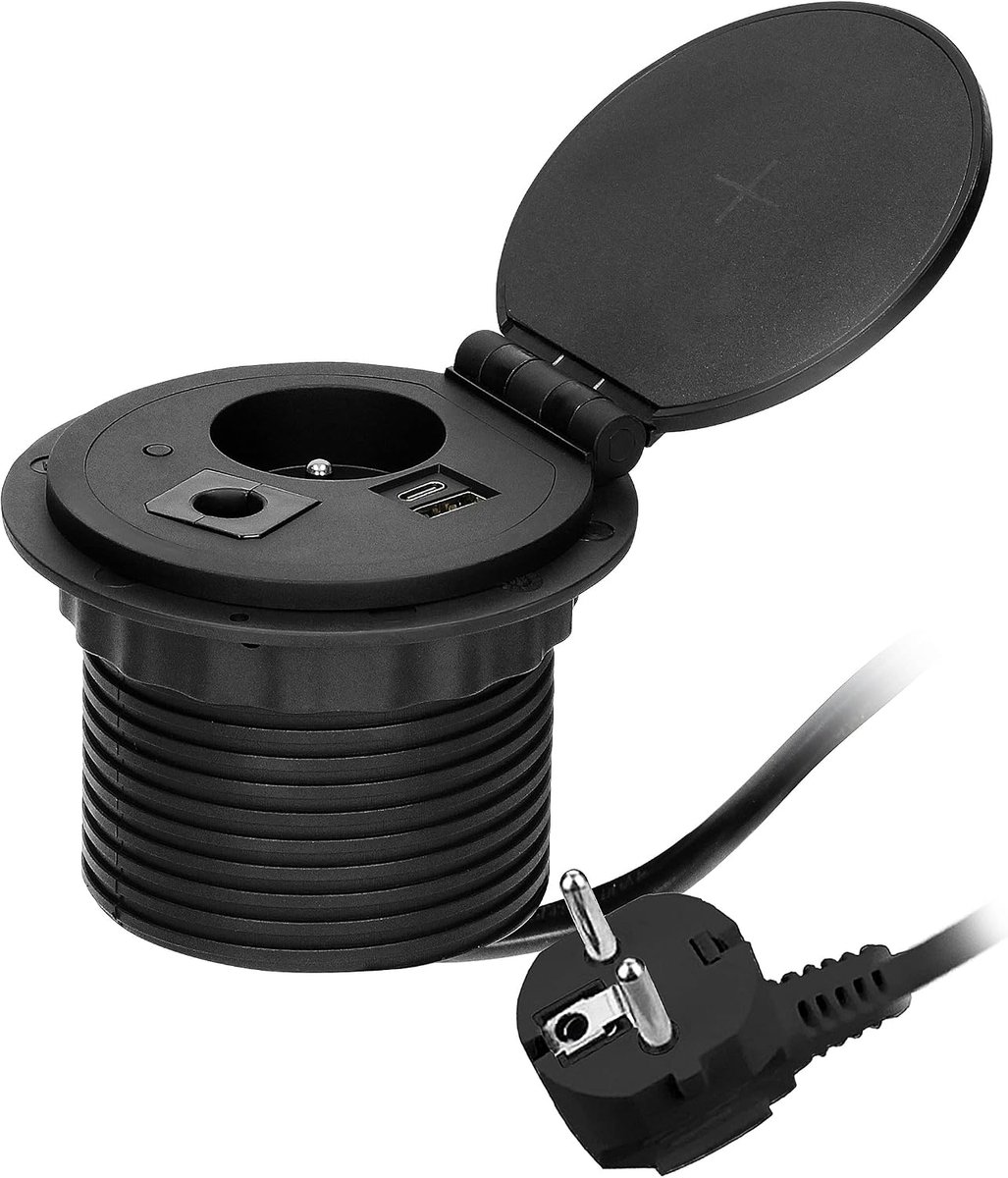 Stopcontact met inductie lader - 8 cm diameter - 2 USB poorten - handig voor keuken of kantoor - ShopVlot