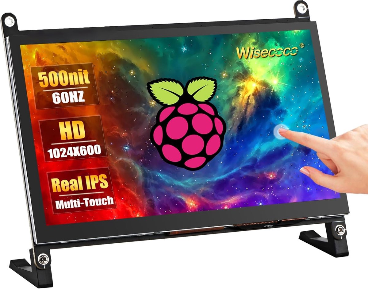 Touch Screen Monitor 7" - HDMI IPS - 1024 x 600 Resolutie - Ideaal voor Raspberry Pi Projecten - ShopVlot