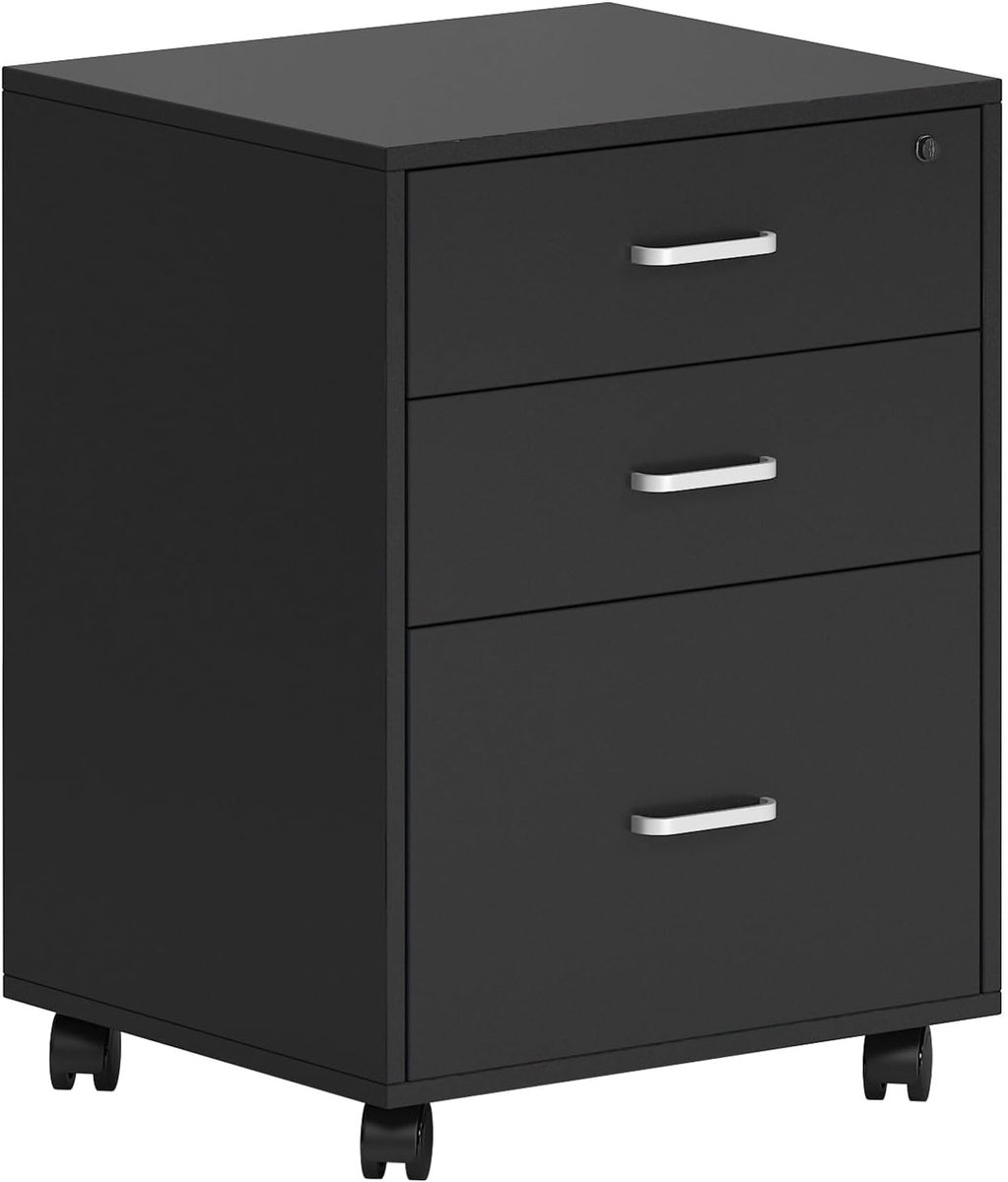 Mobiel filing cabinet met 3 lades - zwart - slotbaar - veilig opbergen - ShopVlot