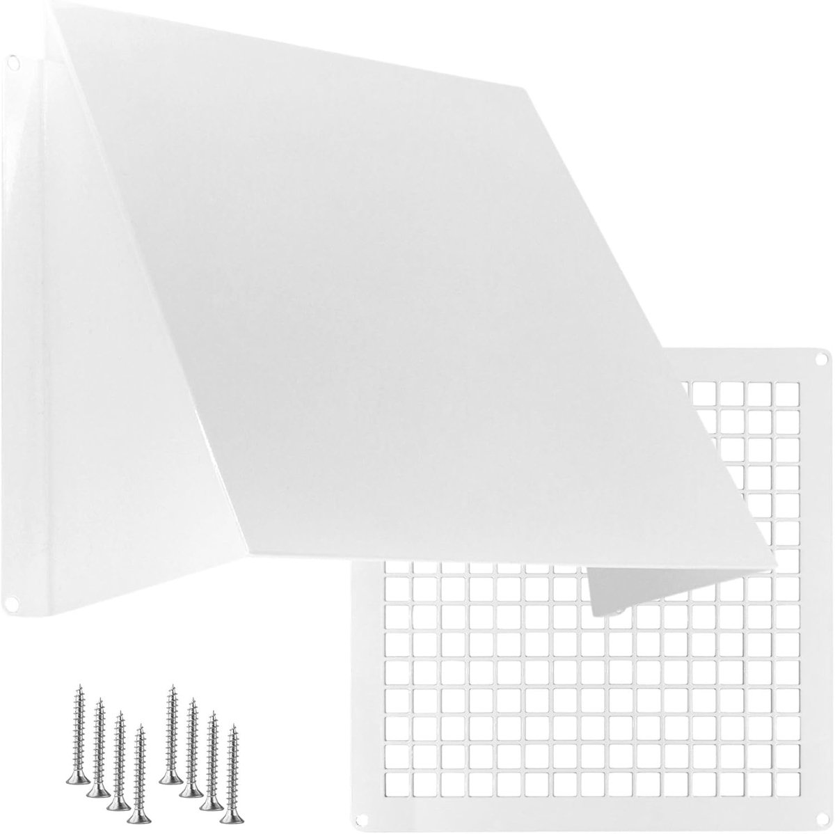 Ventilatiekap met gaas 20,3 x 20,3 cm - metalen wandkap met regenbescherming - vogelbescherming - ShopVlot