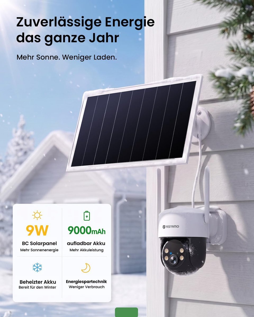 Bewakingscamera buiten 2K - Zonne-energie - 355°/90° pan-tilt - Kleur nachtzicht met PIR-sensor - ShopVlot