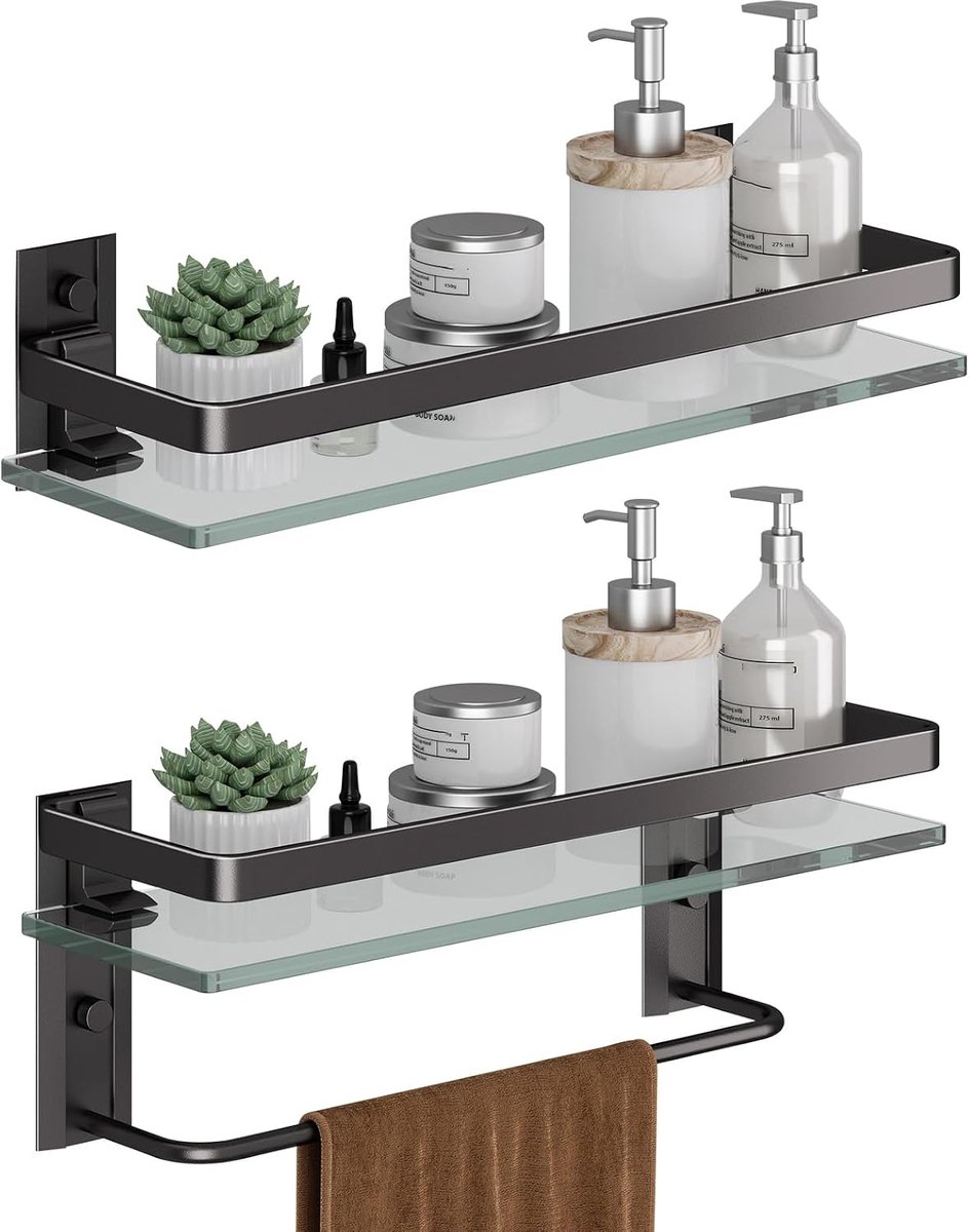 Badkamerplanken wandmontage - helder veiligheidsglas - met handdoekbar - praktische opbergruimte - ShopVlot