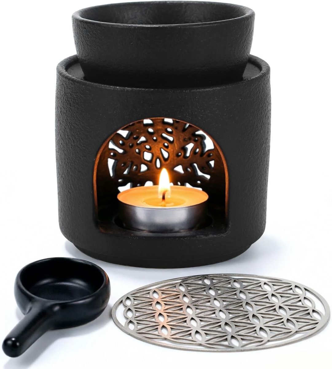 Wierookbrander met zeef en kom - 120ml geur lamp - keramisch - perfect voor thuis en yoga - ShopVlot