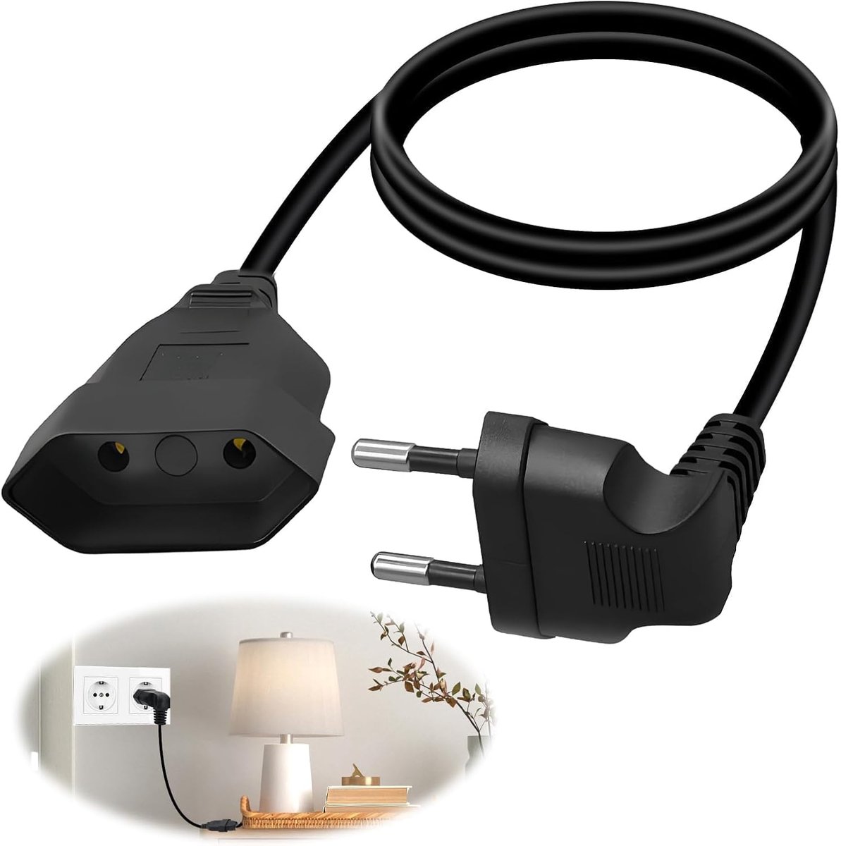 Verlengsnoer Eurostekker Plat 2.5A 250V - Universele Type C - Vlamvertragend PVC - Ideaal voor Apparaten - ShopVlot