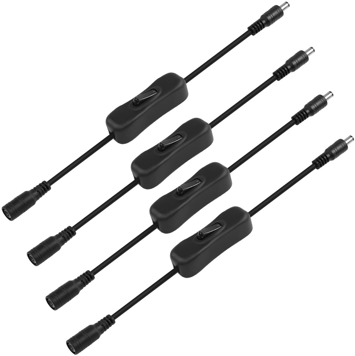 DC5521 inline schakelaar kabel - 4 stuks DC 5.5mm x 2.1mm - met 304 aan/uit schakelaar - ideaal voor CCTV camera's - ShopVlot