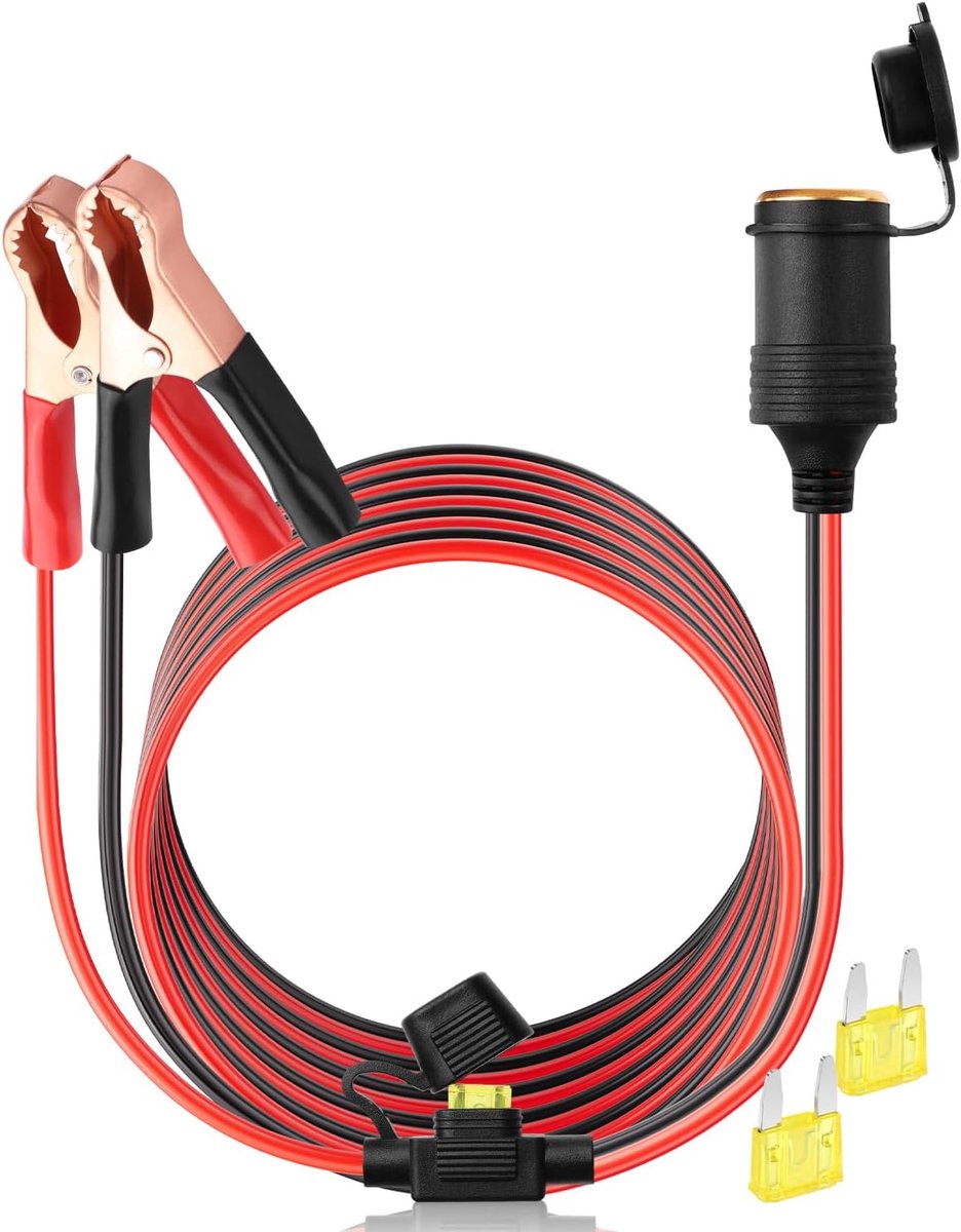 Accu klemmen naar sigarettenaansteker - 3 meter 14AWG kabel - Eenvoudige aansluiting - Voor noodstroomvoorziening - ShopVlot
