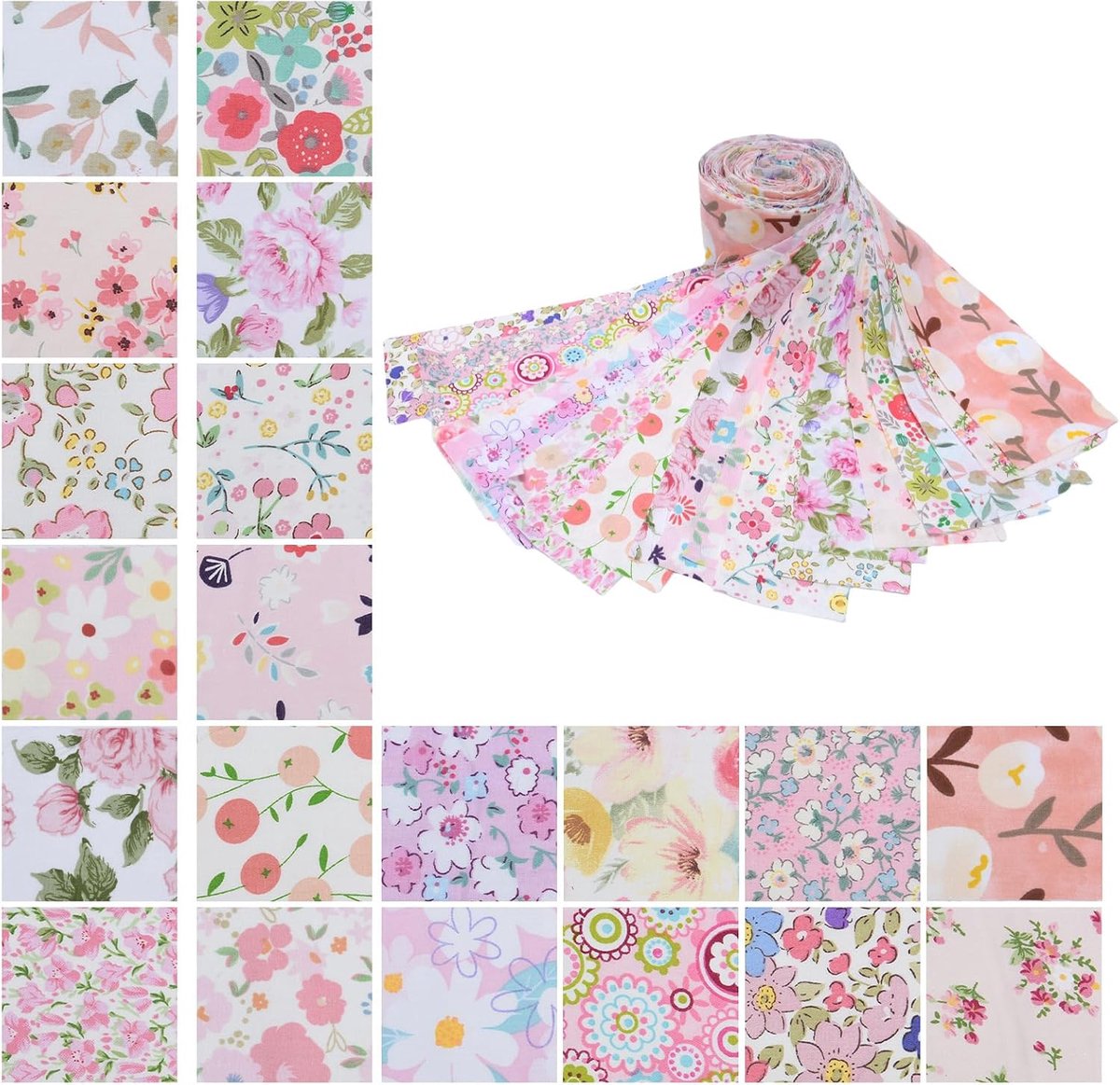 Jelly roll stof 40 stuks - katoenen bloemen en strepen - 6,5cm x 100cm - perfect voor quiltprojecten - ShopVlot