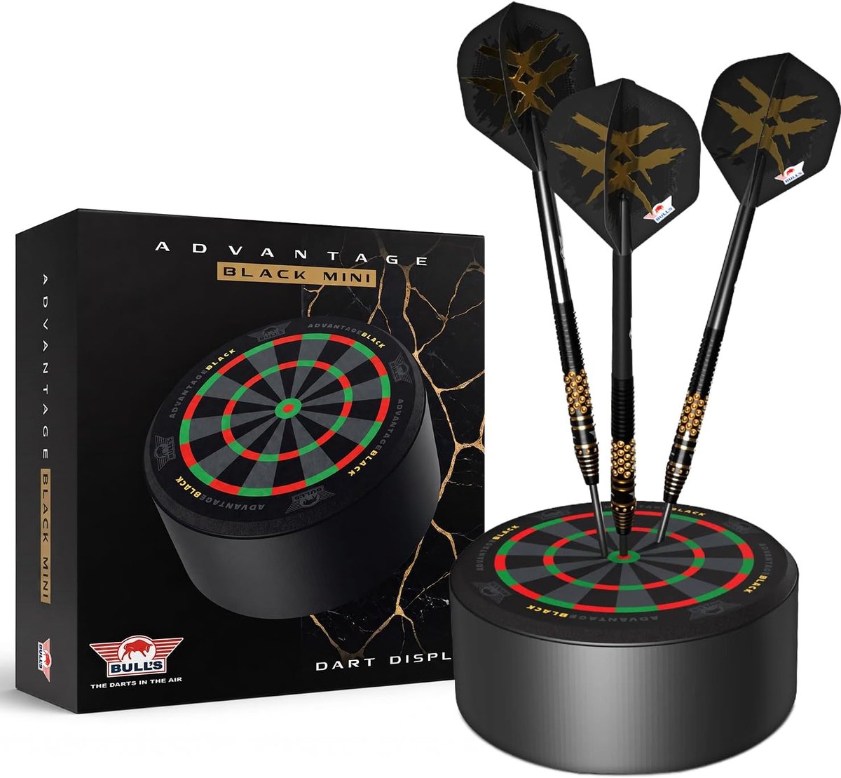 Dartbord display mini - zwart-gouden design - voor 3 darts - veilige opberging en bescherming - ShopVlot