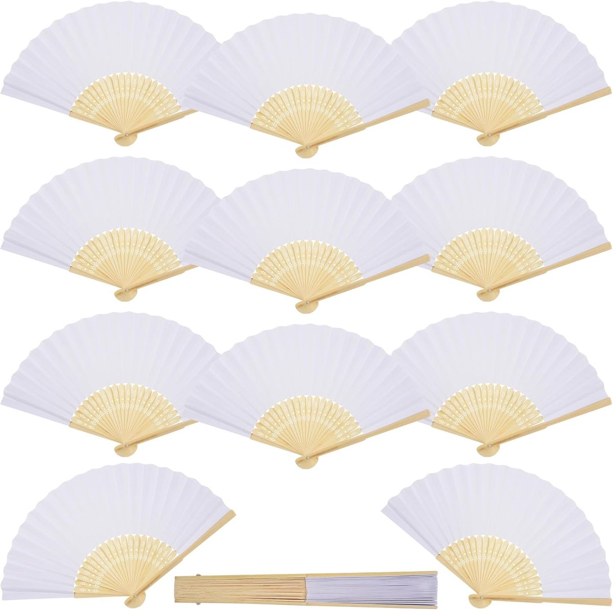 Vouwfan 12 Stuks - Witte Houten Japanse Fan - Aanpasbaar Ontwerp - Ideaal voor Bruiloften - ShopVlot