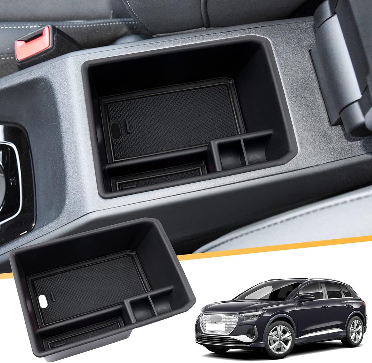 Centerconsole opbergbox voor Audi Q4 e-tron 2021-2024 - Zwart - Duurzaam ABS kunststof - Voorkomt schuiven van spullen - ShopVlot