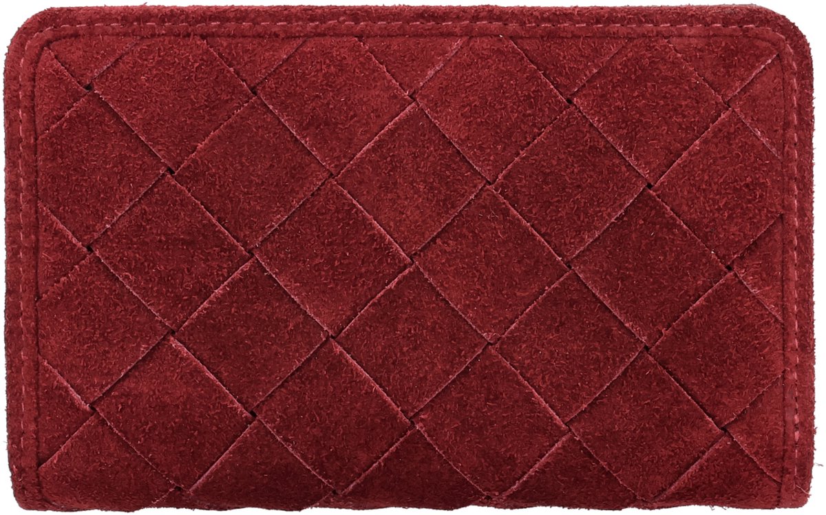 Hide & Stitches Acadia Portemonnee - Damesportemonnee - Suède - RFID - Pasjeshouder - Gevlochten Design - Leren Dames Tas - Bordeaux rood