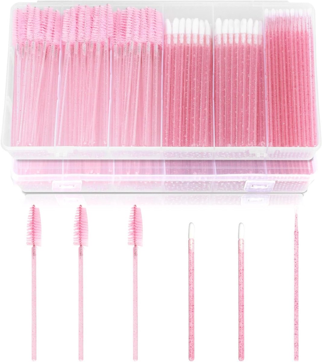 Micro wenkbrauw wimper borstel set 600 stuks - inclusief lip applicators - met etui - veelzijdige make-up tools - ShopVlot