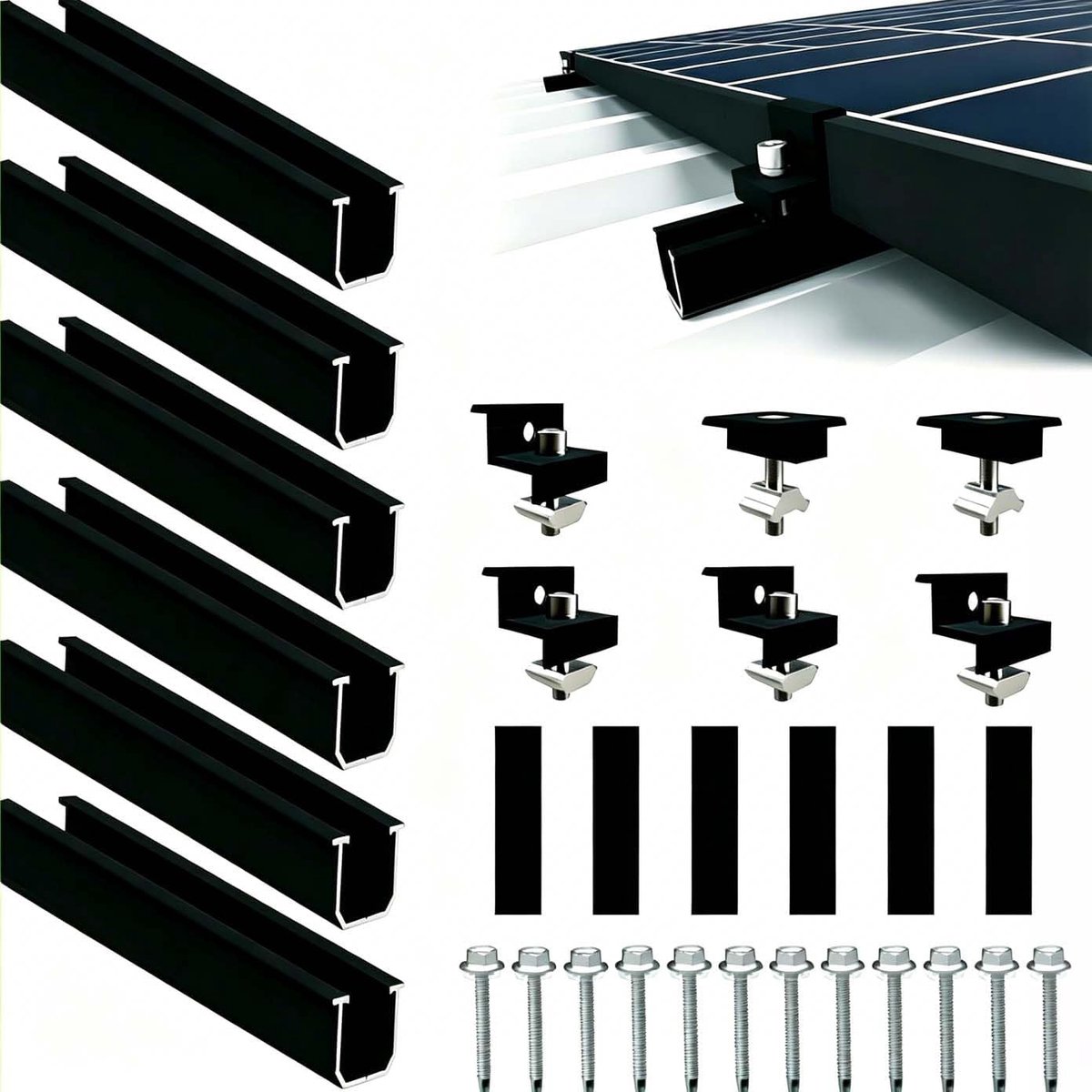 Montageset zonnepaneel 2 modules - aluminium 12 cm - zwarte rail - voor plat dak - ShopVlot