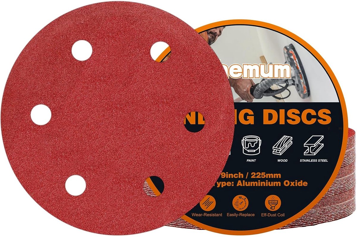 Schuurpapier 225mm 120 grit - 30 stuks - 6 gaten - ideaal voor gipsplaten - ShopVlot