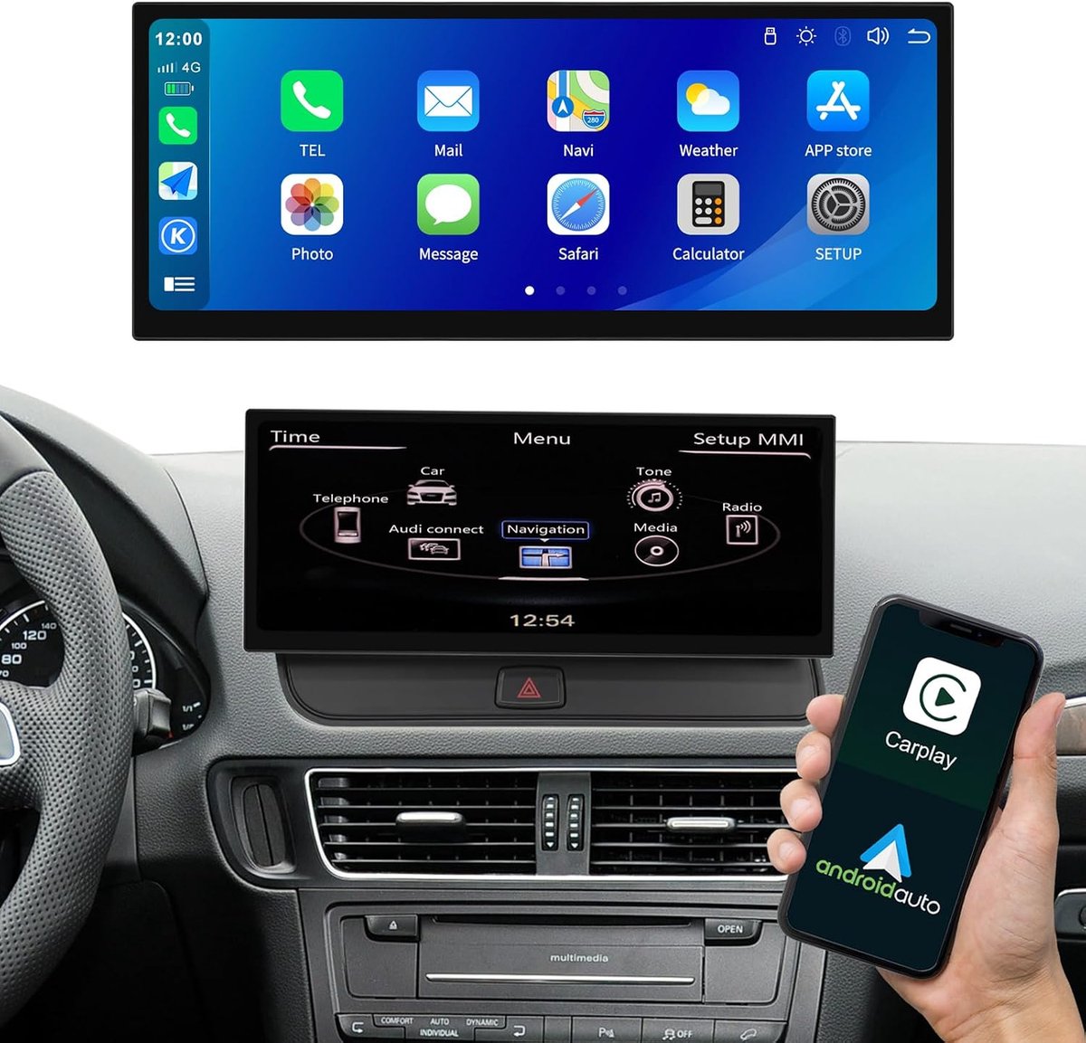 Auto touchscreen 12,3 inch - Carplay ondersteuning - Voor Audi Q5 2009-2017 - Verbeter je rijervaring - ShopVlot
