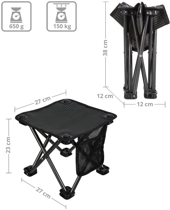 Mini-klapkruk, opvouwbare kruk voor op de camping - Angel-stoel Staal 650 g Licht 150 kg van MINI — afbeelding 4
