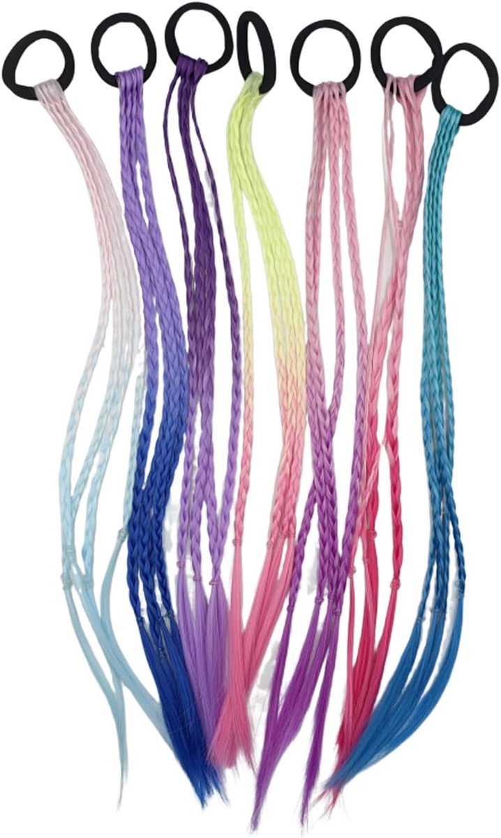Kleurige vlechten 7-delig - 40 cm lang - Met 7 gradient kleuren - Perfect voor feestjes - ShopVlot