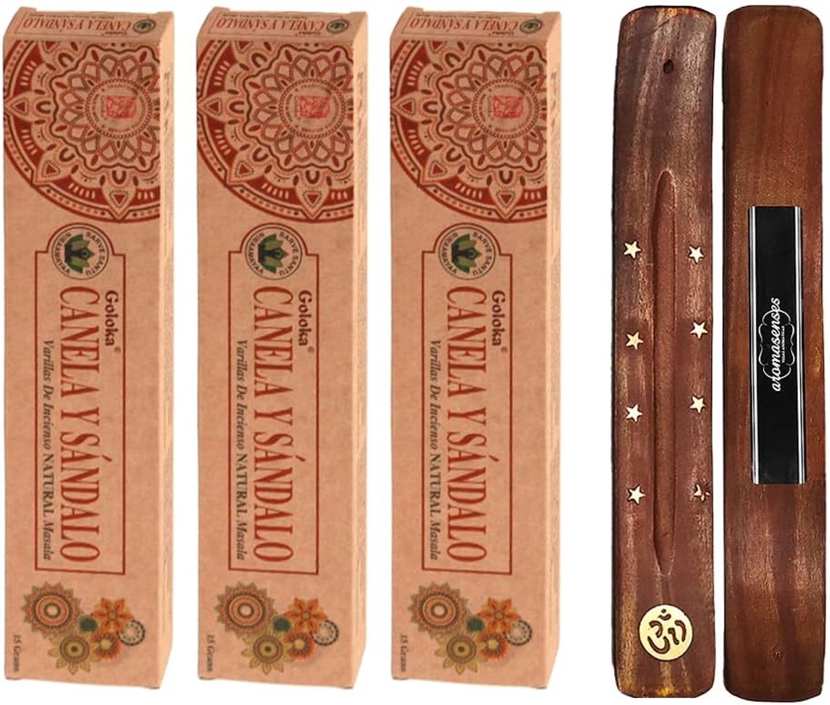 Incensesticks set - Goloka biologische kaneel en sandelhout - 100% natuurlijk - ontspanning en meditatie - ShopVlot