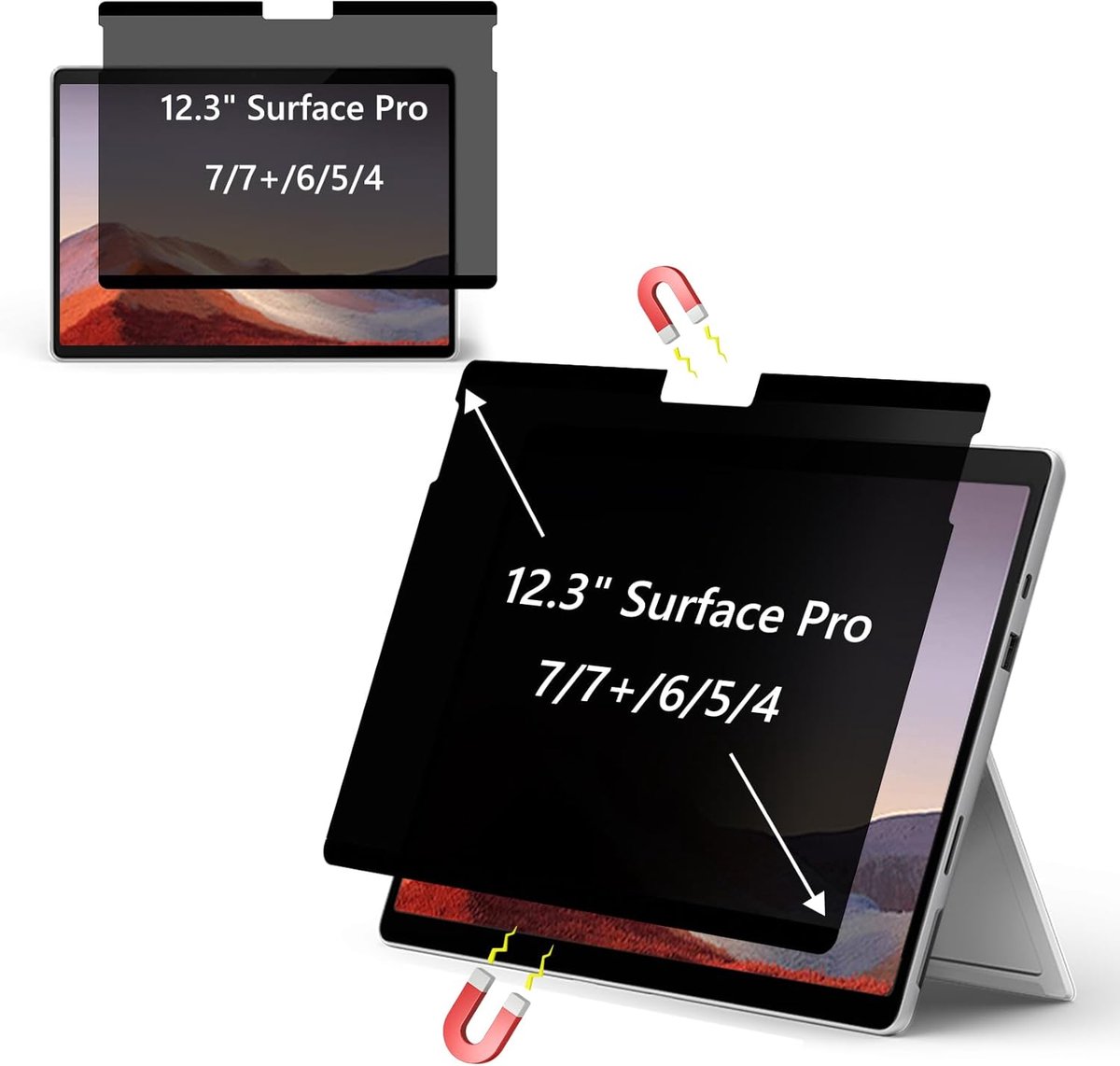 Privacyfilter 12.3 inch - Magnetisch - Anti-glare en blauw lichtfilter - Bescherming tegen zijglances - ShopVlot