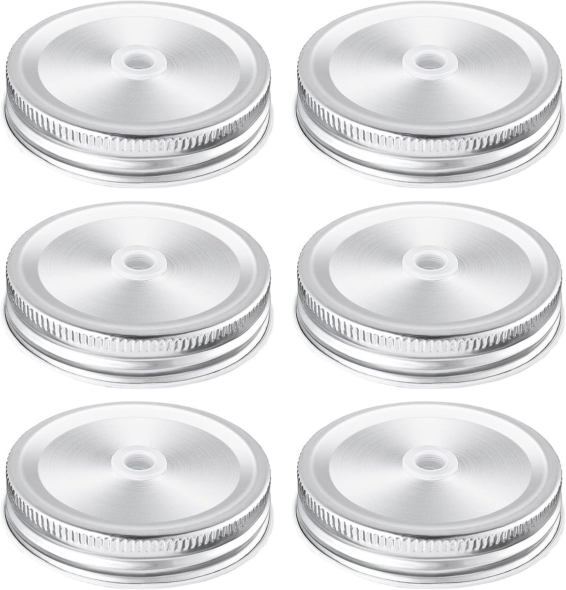 SnelShoppen - Set van 6 Mason Potdeksel met Rietjesopening - 70mm Roestvrijstalen Luchtdichte Deksel voor Weckpotten - Geschikt voor 226g tot 453g Jar