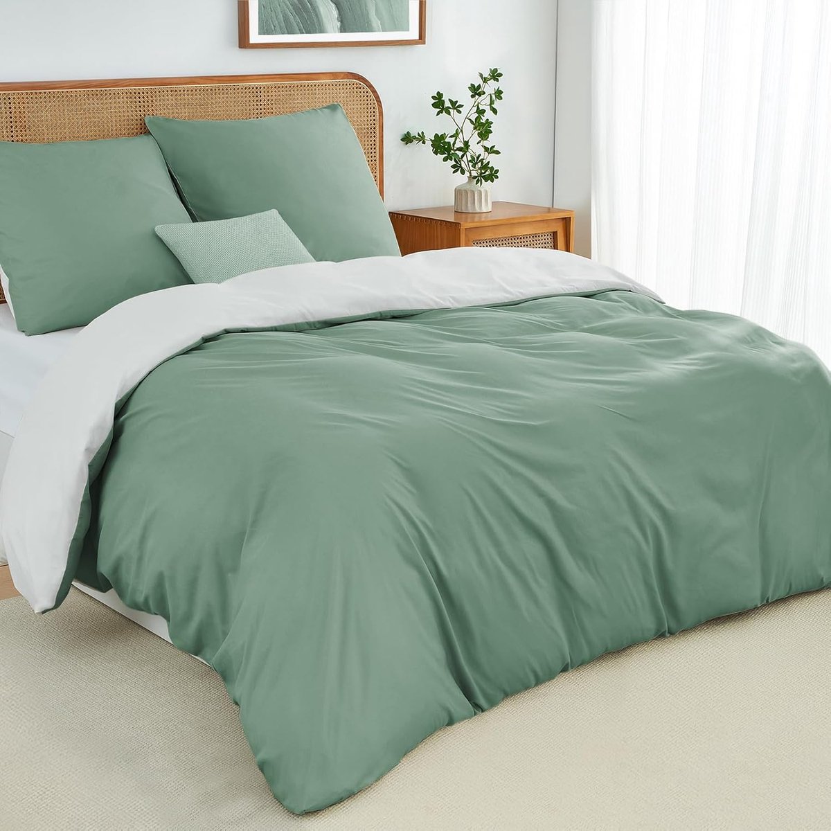 Bedlinnen 155x220 - Sagegroen/wit - Microfiber - Zacht en kreukvrij - ShopVlot