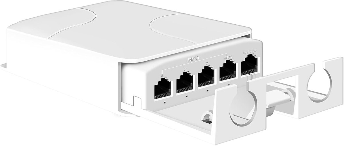 PoE+ switch 1 in 4 uitgangen - extern 100Mbps - netvoeding via ethernet - ideaal voor netwerkverbindingen - ShopVlot