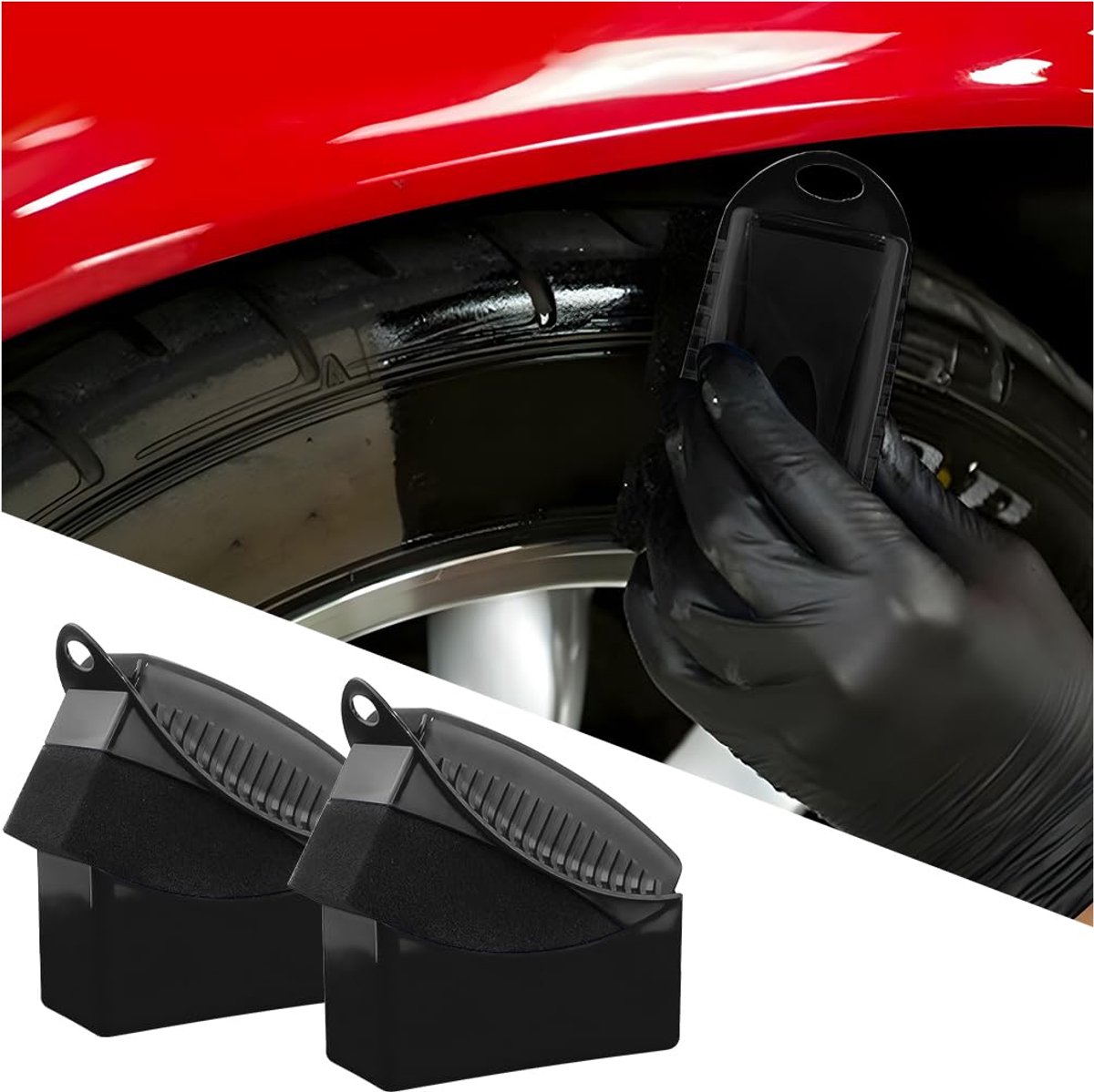 Autoreinigingsspons 2 stuks - applicatorpads zwart - met deksel - voor een perfecte autowax - ShopVlot