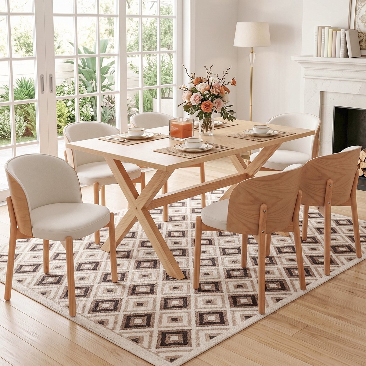 6 Esszimmerstühle Massivholz 57x49x74 cm - Eetkamerstoelen Met Leinen En Essenhout Fineer Natuur
