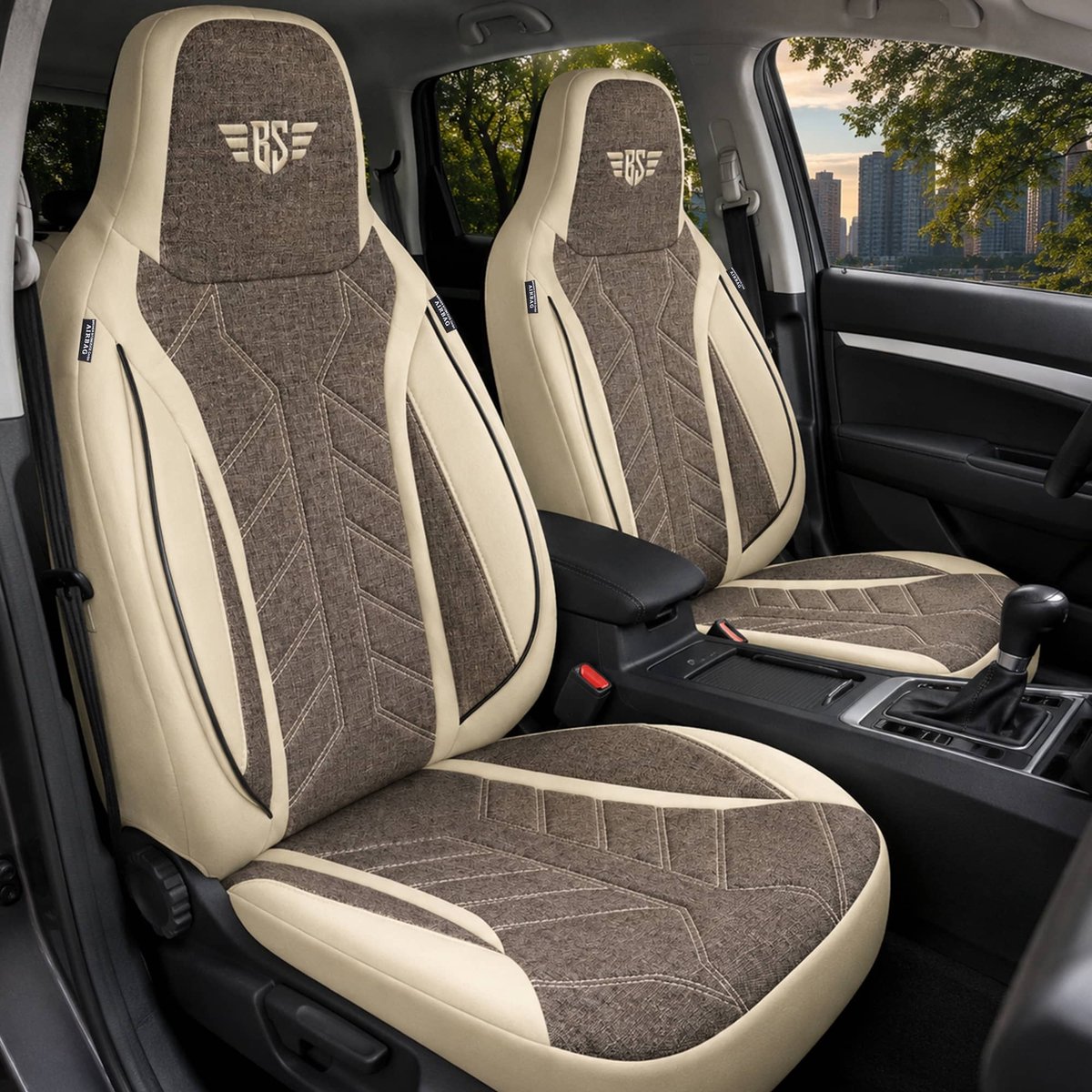 Autostoelhoezen voor Toyota Land Cruiser BJ 2009-21 – Stoelhoezen voor bestuurder en passagier in Beige/Bruin