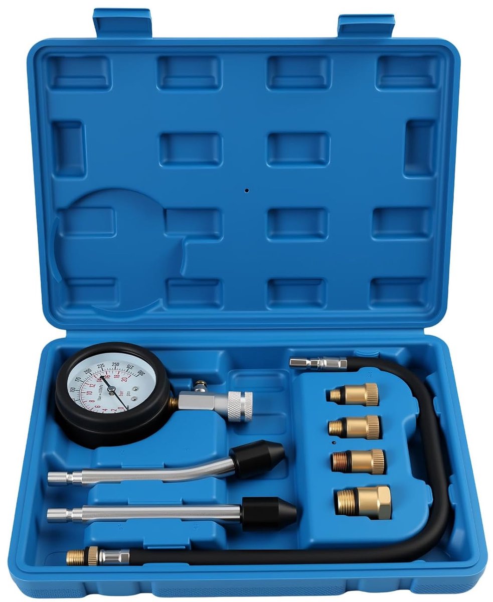 Compressietester benzine motor met 4 adapters M10/M12/M14/M18 - Professionele manometer - ShopVlot