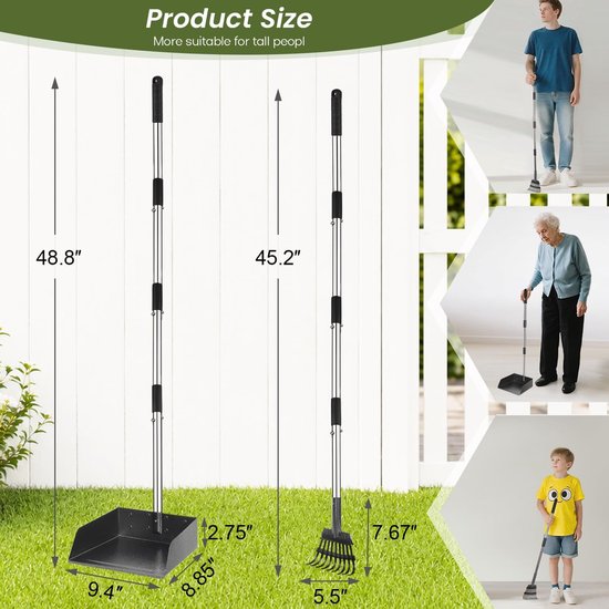 poepschep 106 cm - verstelbaar handvat - metalen hark met dienblad - ideaal voor gazons - ShopVlot — afbeelding 2