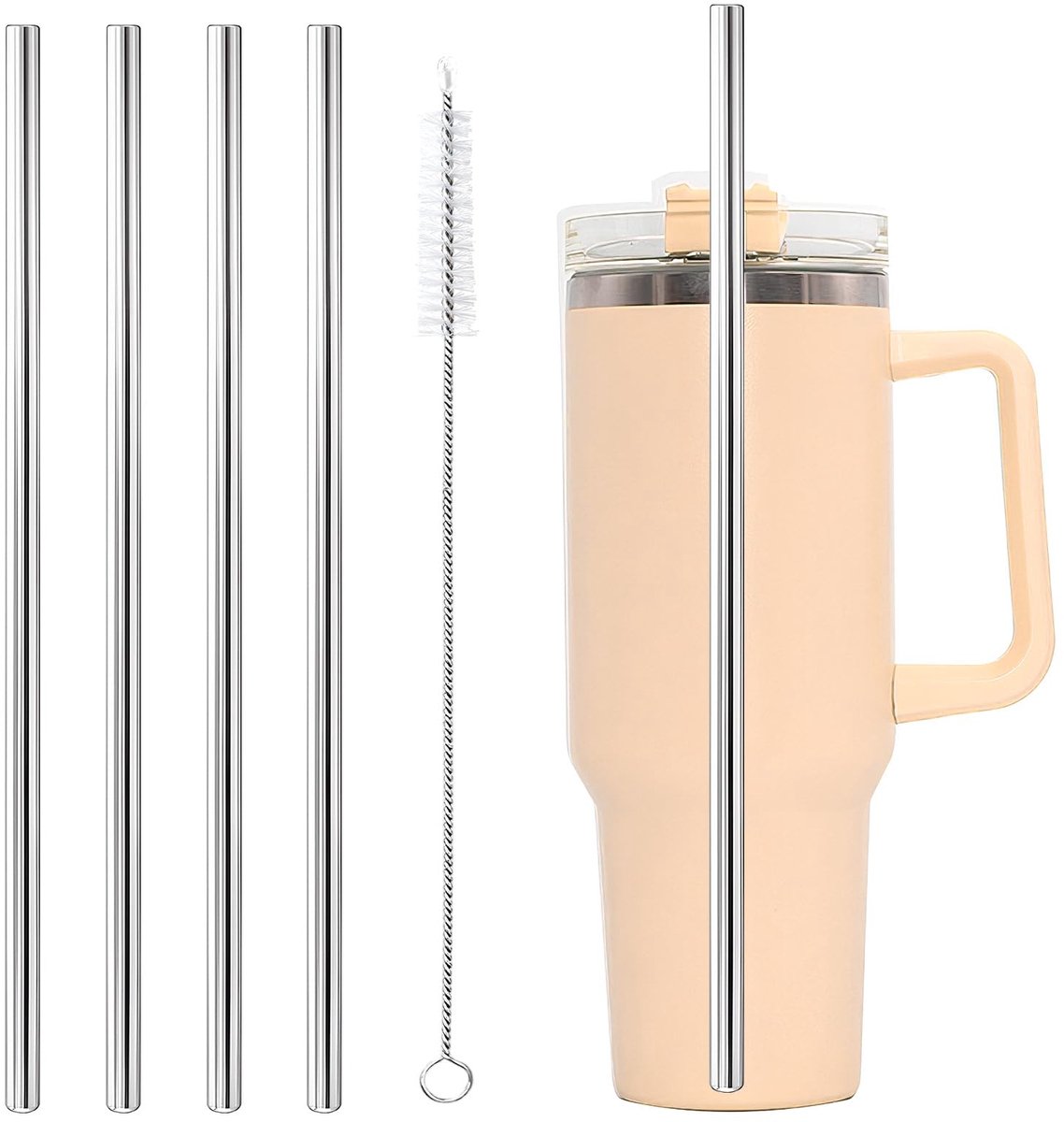 Metalen rietjesset 30 cm - roestvrij staal - 4 rechte rietjes - herbruikbaar voor warme en koude dranken - ShopVlot