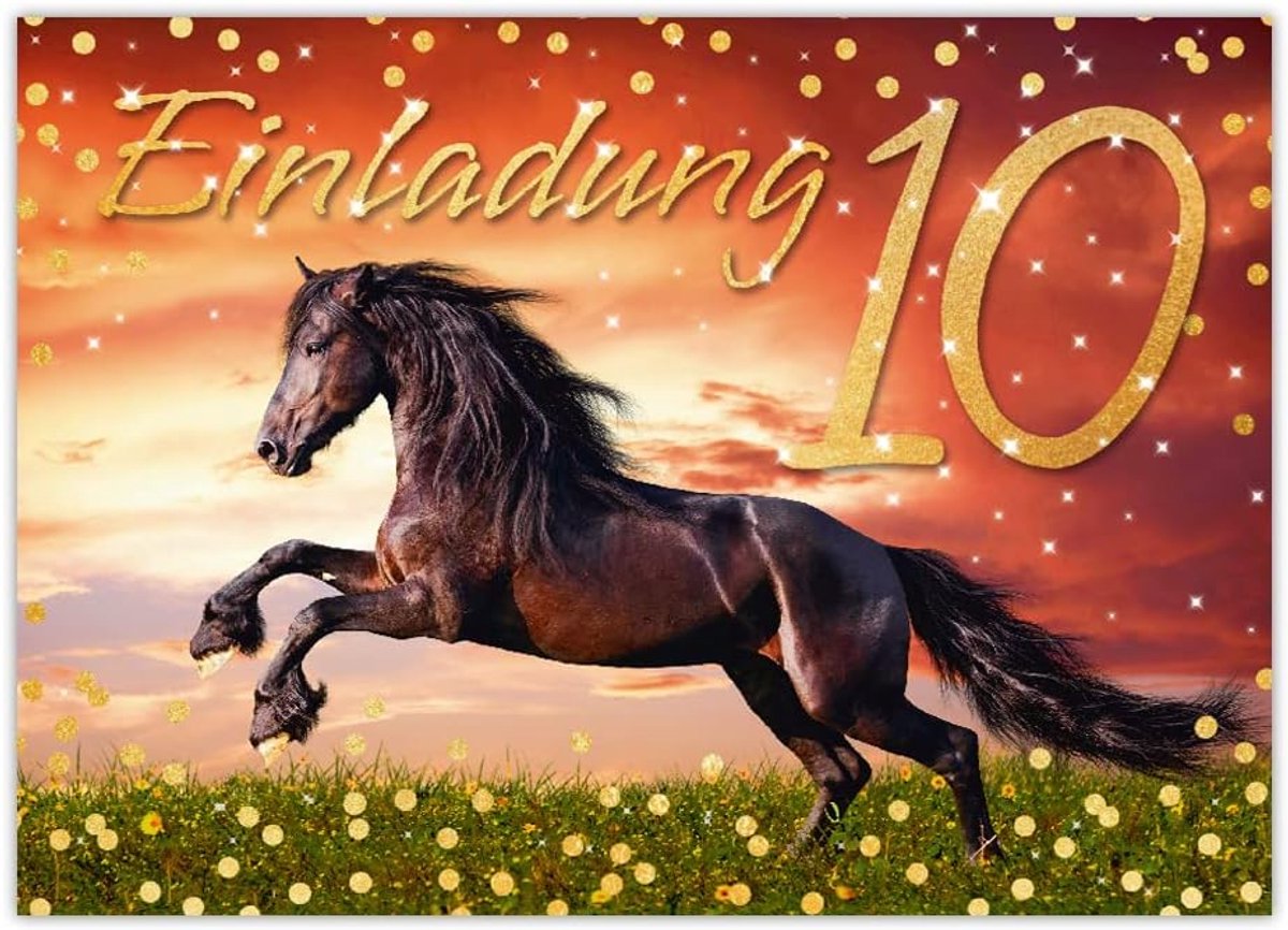 Uitnodigingskaarten 12 stuks - 10e verjaardag meisje - Paard bruin - Voor een feestelijke uitnodiging - ShopVlot