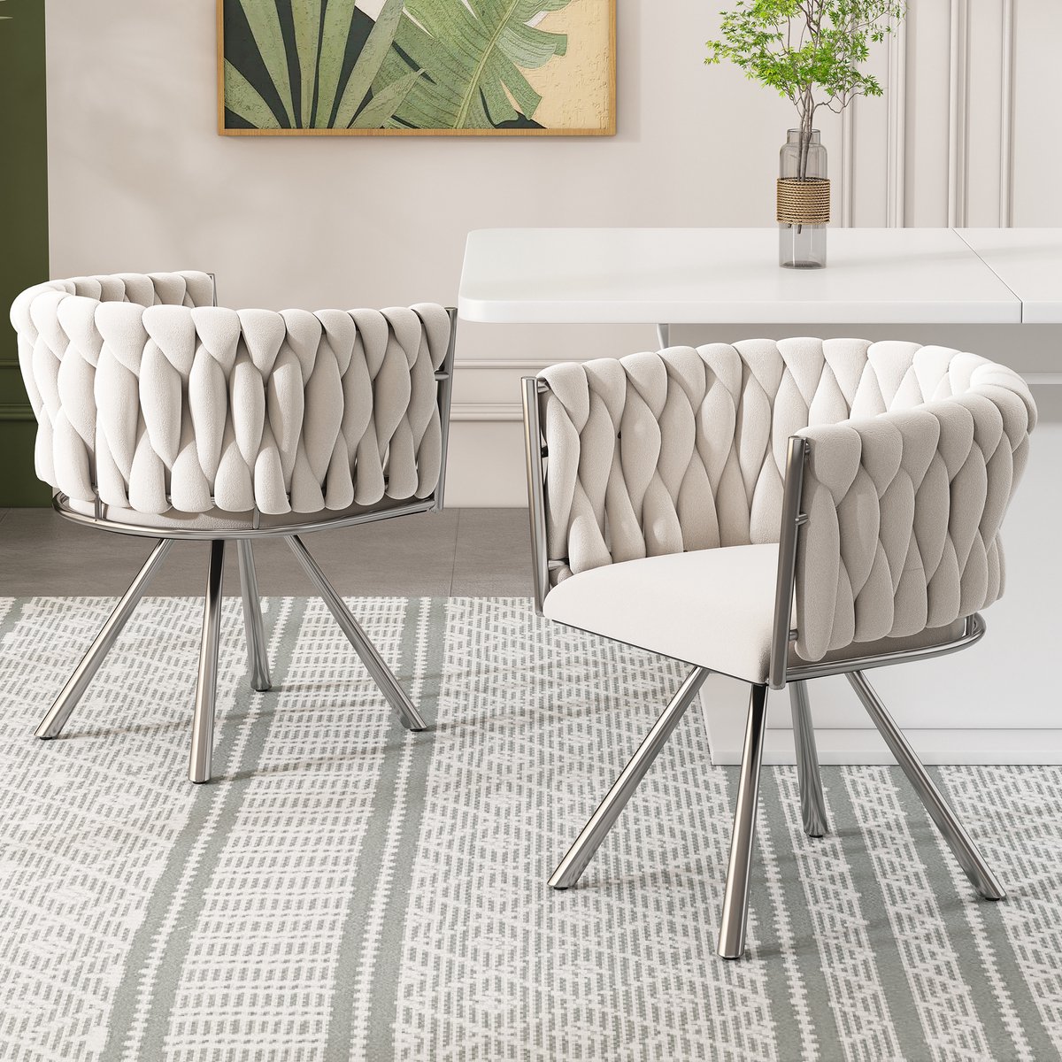 Eetkamerstoel 2-Pack Draaistoel - Velvet Stoel Met 360° Rotatie En Verchroomd Stalen Onderstel Beige