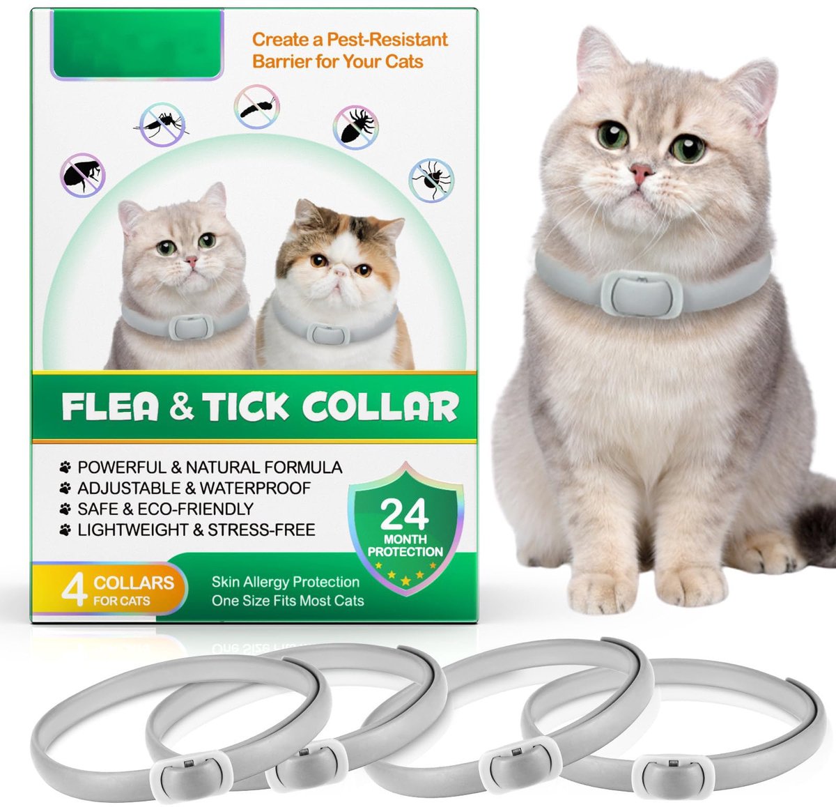 Kattenhalshouder 4 stuks - waterdicht - instelbaar - 24 maanden effectieve bescherming - ShopVlot