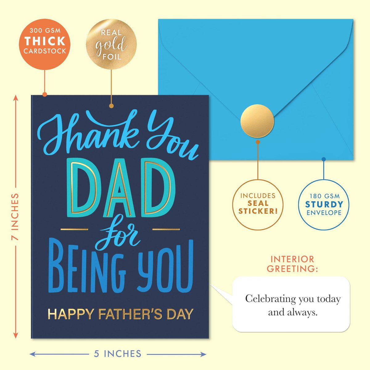 Vaderdagkaart - Premium 12,7 x 17,8 cm - goudfolie wenskaart - stevige envelop en sticker - perfect voor papa - ShopVlot