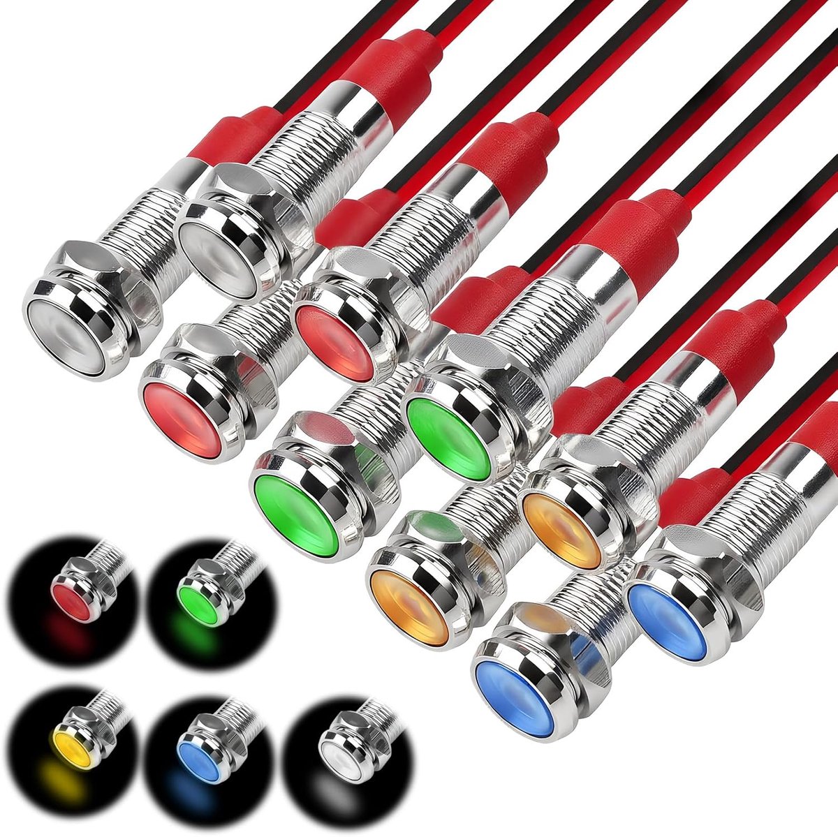 Led-controlelampjes 6 mm - metalen signaallamp - IP65 waterdicht - ideaal voor auto en motor - ShopVlot