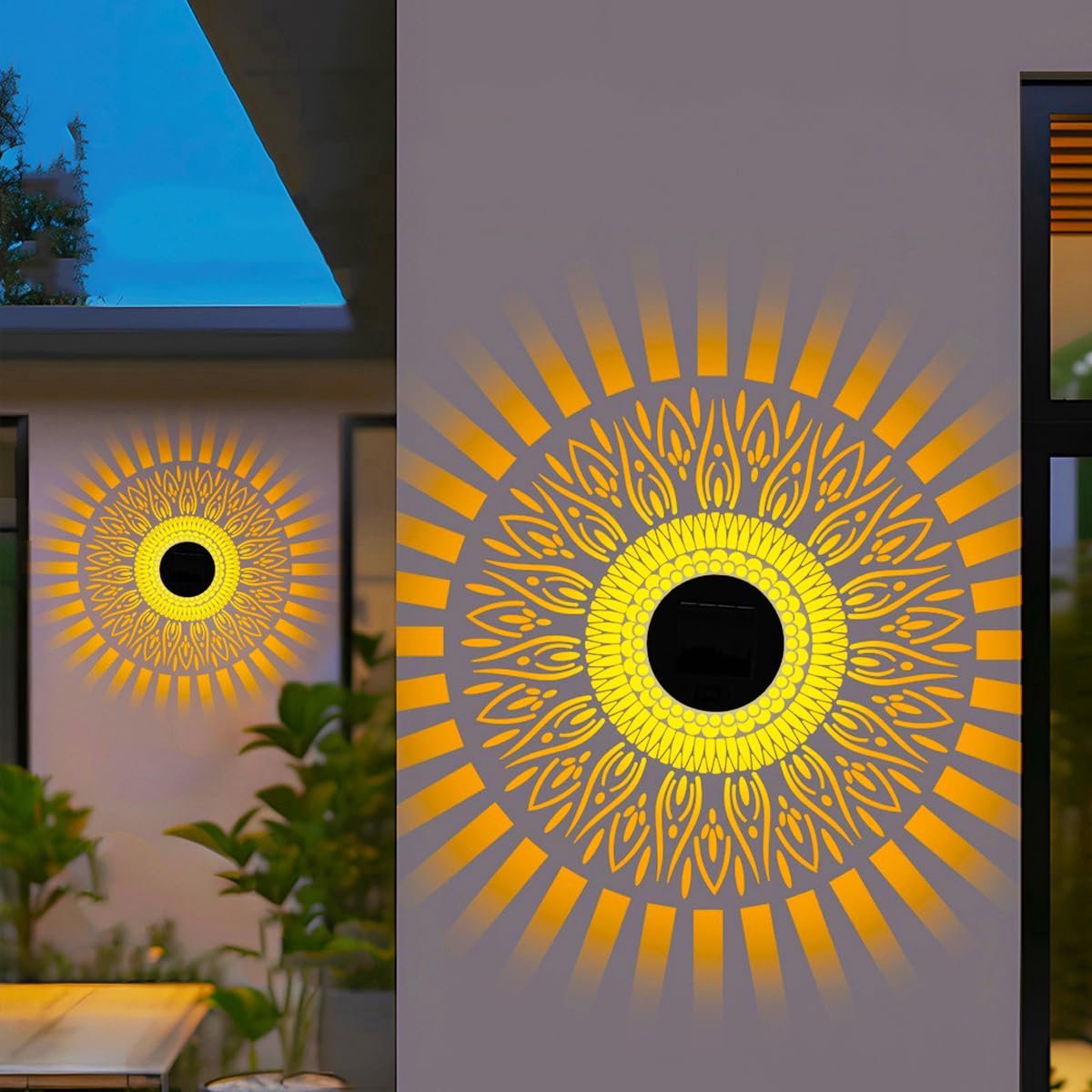 Casalora Tuinverlichting - tuinverlichting op zonneenergie - Solar Wandlamp Buiten - 2 Set - Levenswiel Opengewerkte Lantaarns van Smeedijzer Solar Schuttinglamp voor Tuin, Terras, Gazon en Pad Decoratie - Warm Wit licht